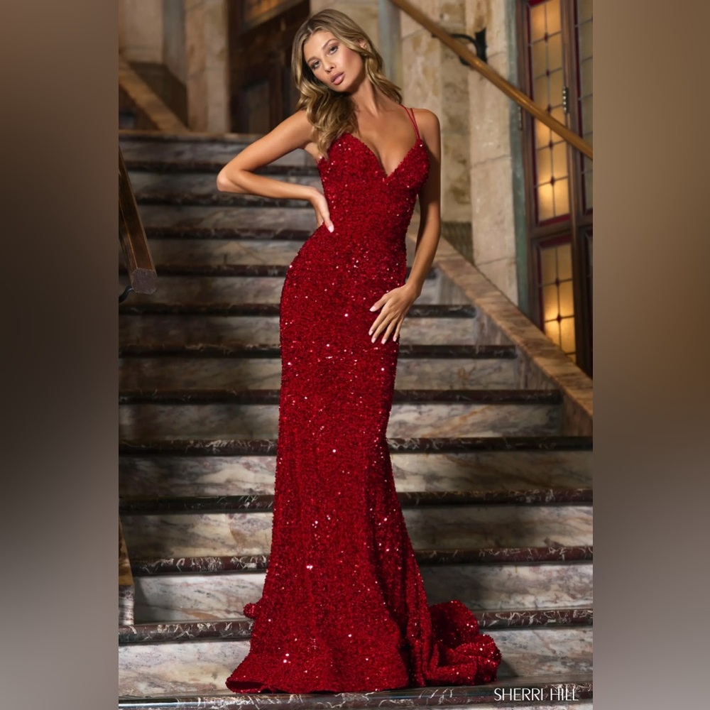 Sherri Hill 5509 Red Sequin Gown - Size 6